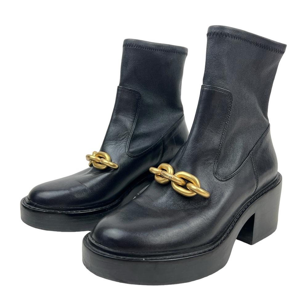 COACH Kenna Leather Bootie Black US Size 7 B High Heel